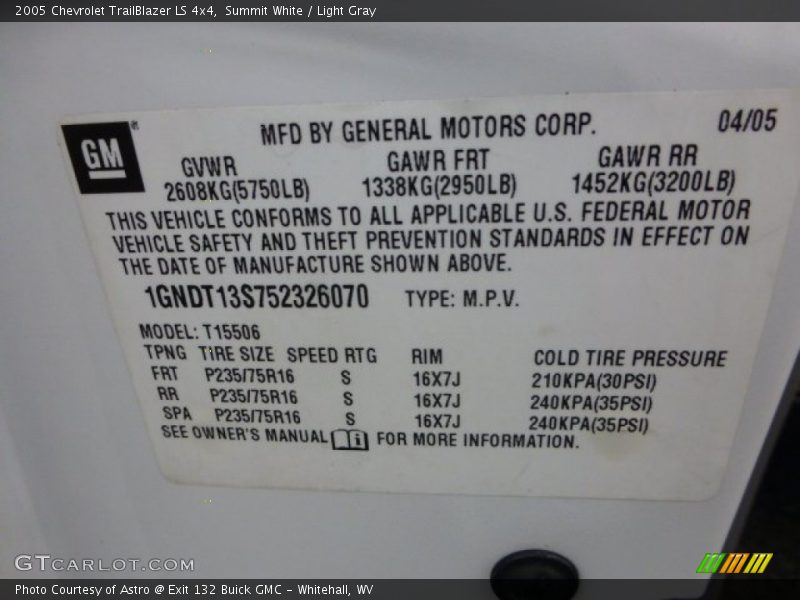 Summit White / Light Gray 2005 Chevrolet TrailBlazer LS 4x4