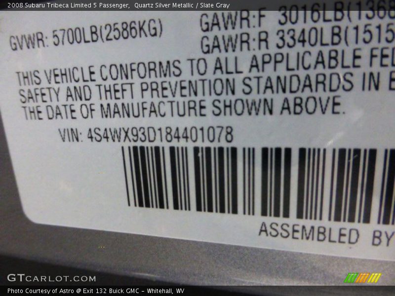 Quartz Silver Metallic / Slate Gray 2008 Subaru Tribeca Limited 5 Passenger