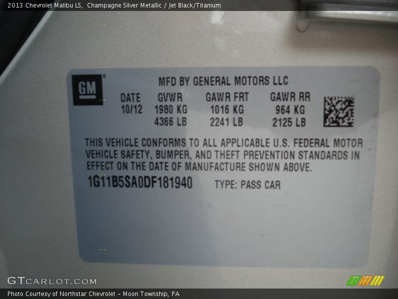 Champagne Silver Metallic / Jet Black/Titanium 2013 Chevrolet Malibu LS