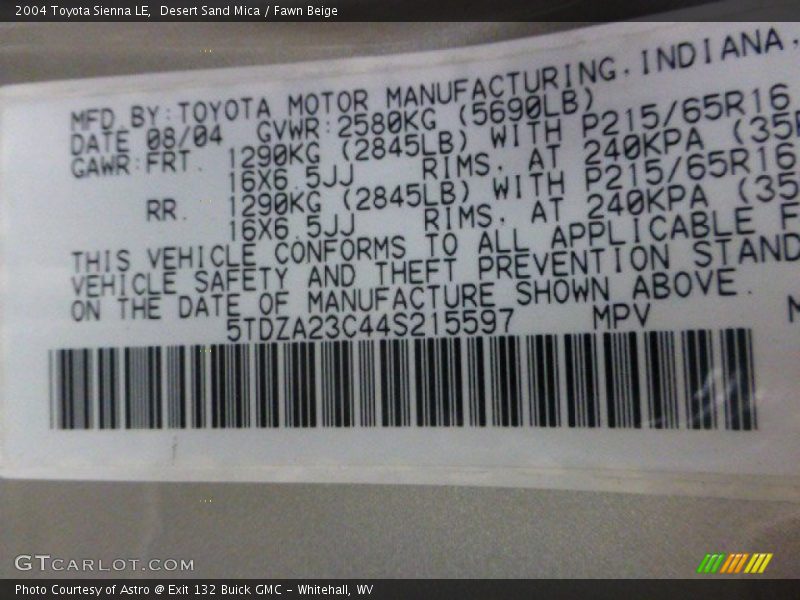 Desert Sand Mica / Fawn Beige 2004 Toyota Sienna LE