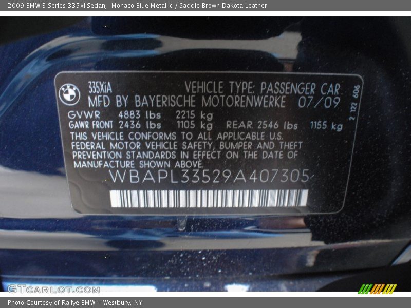 Monaco Blue Metallic / Saddle Brown Dakota Leather 2009 BMW 3 Series 335xi Sedan