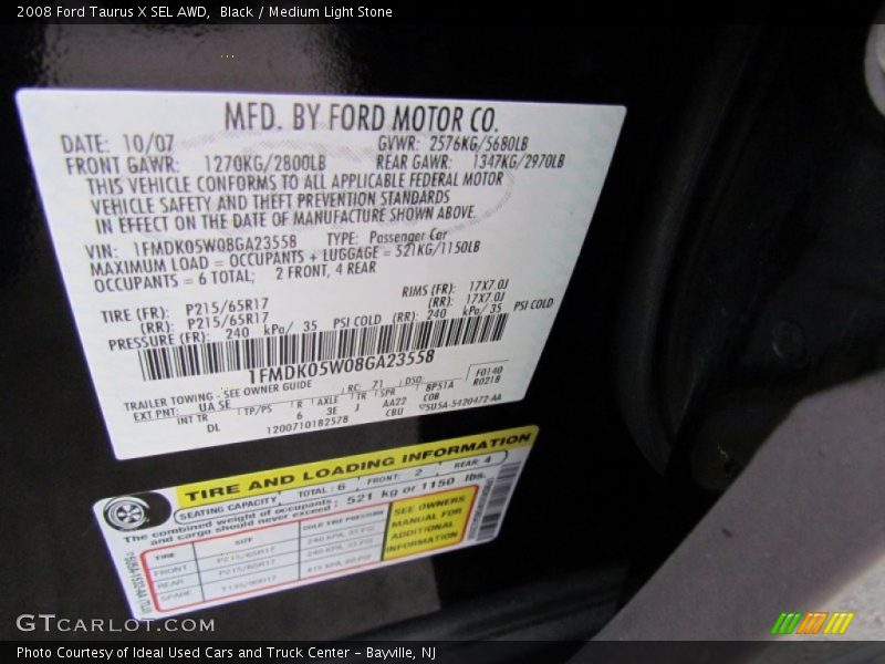 Black / Medium Light Stone 2008 Ford Taurus X SEL AWD