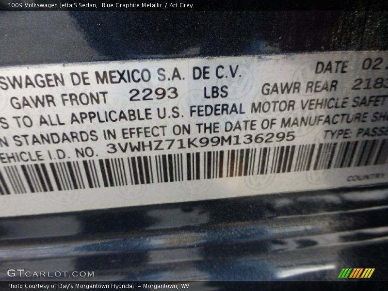Blue Graphite Metallic / Art Grey 2009 Volkswagen Jetta S Sedan