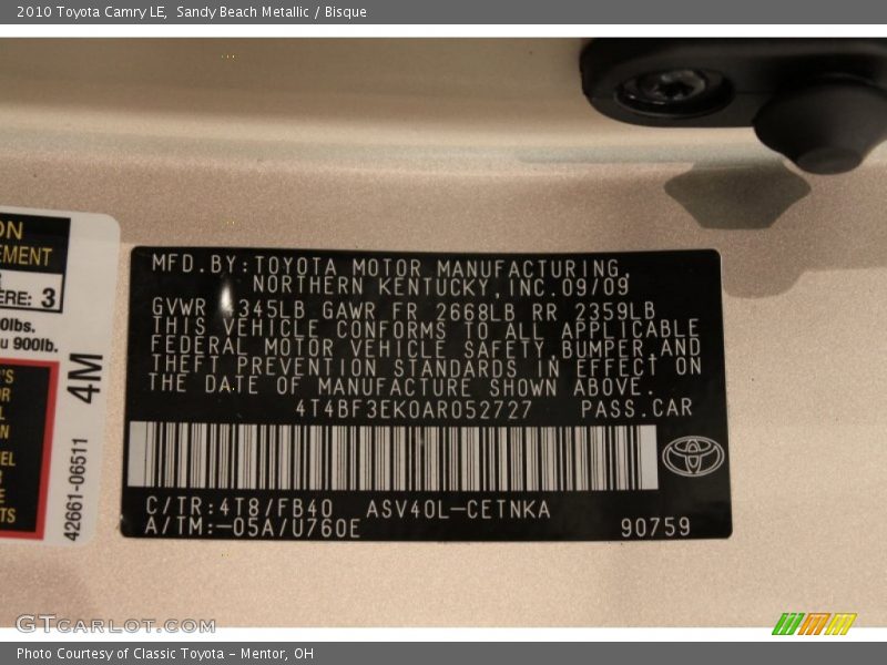 Sandy Beach Metallic / Bisque 2010 Toyota Camry LE