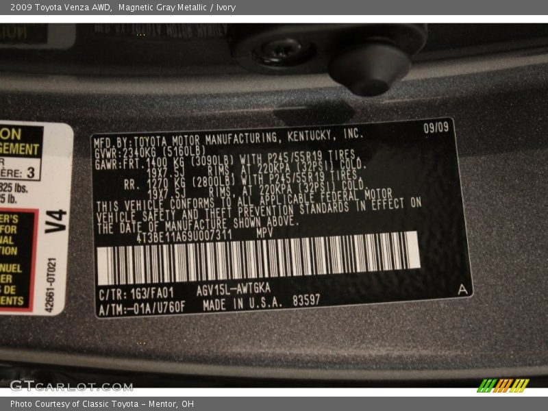 Magnetic Gray Metallic / Ivory 2009 Toyota Venza AWD