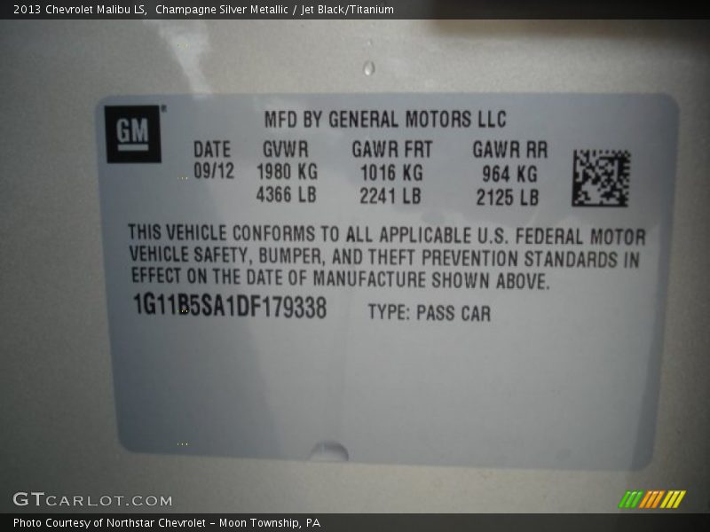 Champagne Silver Metallic / Jet Black/Titanium 2013 Chevrolet Malibu LS