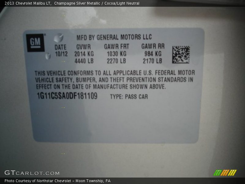 Champagne Silver Metallic / Cocoa/Light Neutral 2013 Chevrolet Malibu LT