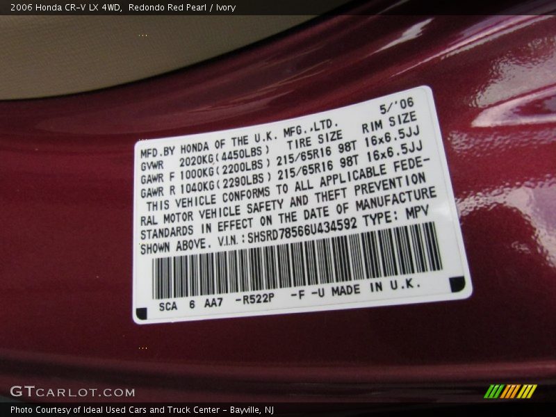 Redondo Red Pearl / Ivory 2006 Honda CR-V LX 4WD