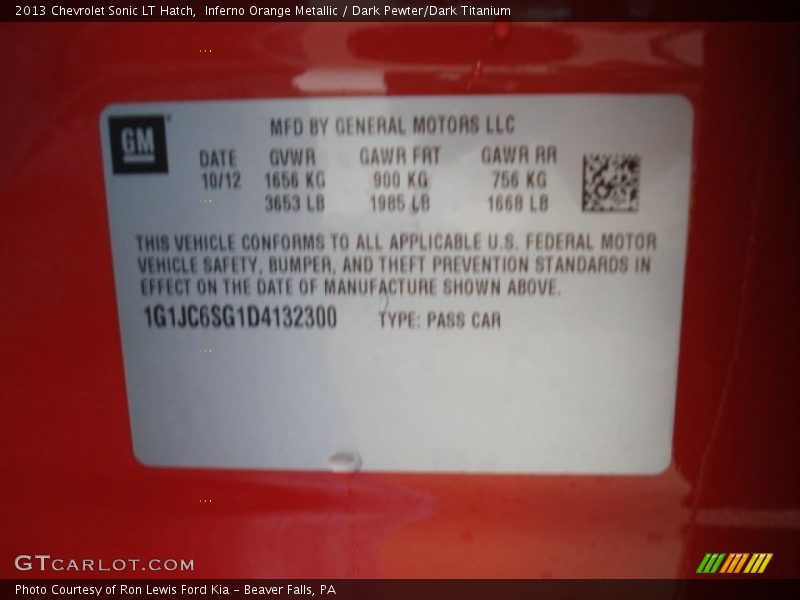 Inferno Orange Metallic / Dark Pewter/Dark Titanium 2013 Chevrolet Sonic LT Hatch