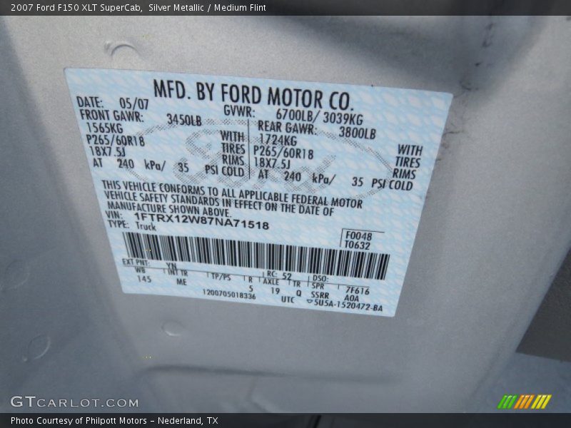 Silver Metallic / Medium Flint 2007 Ford F150 XLT SuperCab