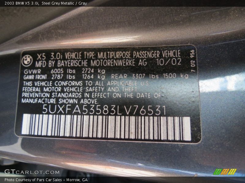 Steel Grey Metallic / Gray 2003 BMW X5 3.0i