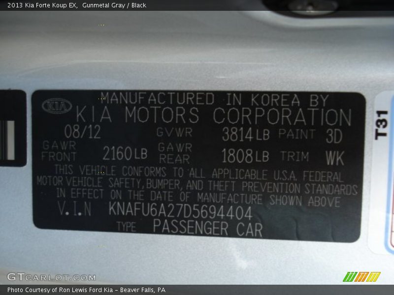 Gunmetal Gray / Black 2013 Kia Forte Koup EX