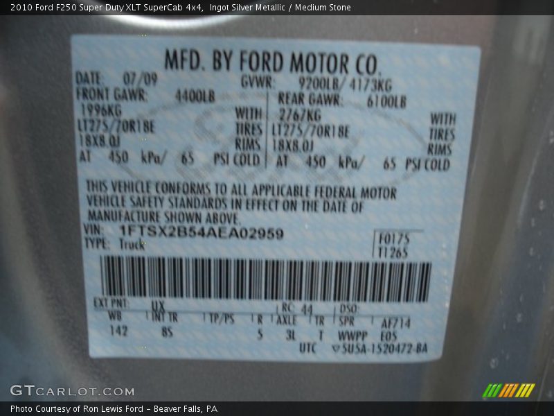 Ingot Silver Metallic / Medium Stone 2010 Ford F250 Super Duty XLT SuperCab 4x4