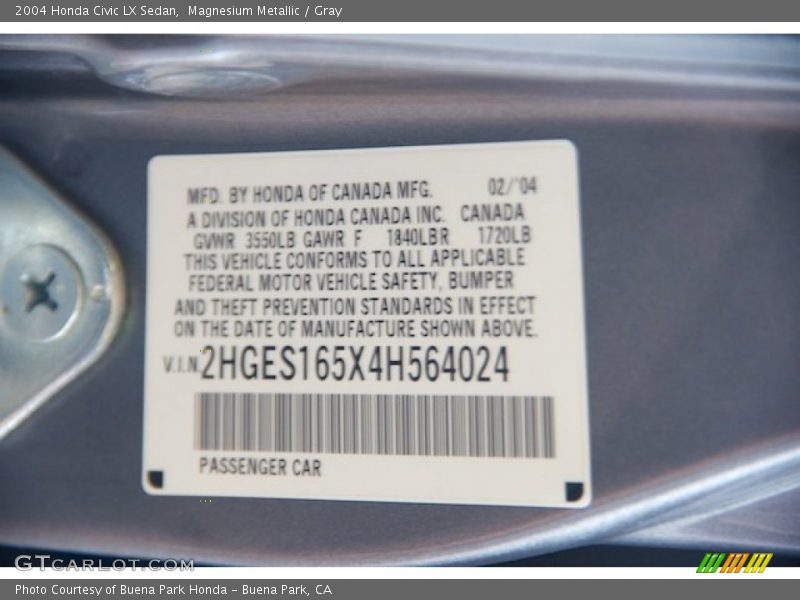 Magnesium Metallic / Gray 2004 Honda Civic LX Sedan