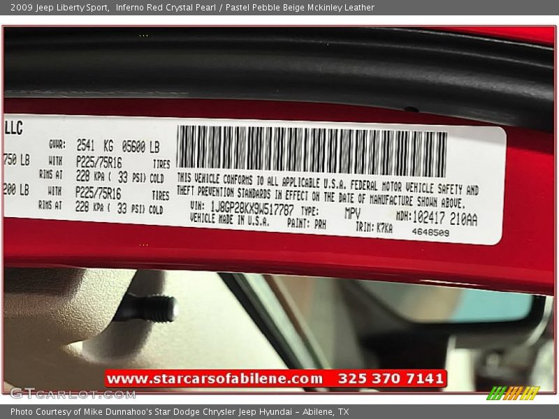 Inferno Red Crystal Pearl / Pastel Pebble Beige Mckinley Leather 2009 Jeep Liberty Sport