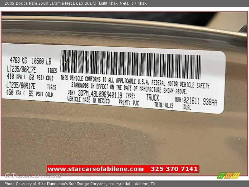 Light Khaki Metallic / Khaki 2009 Dodge Ram 3500 Laramie Mega Cab Dually