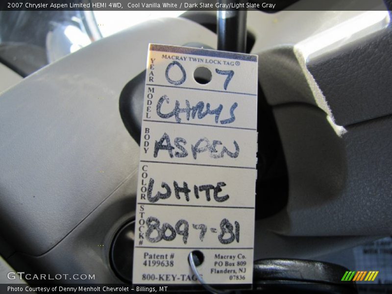 Cool Vanilla White / Dark Slate Gray/Light Slate Gray 2007 Chrysler Aspen Limited HEMI 4WD