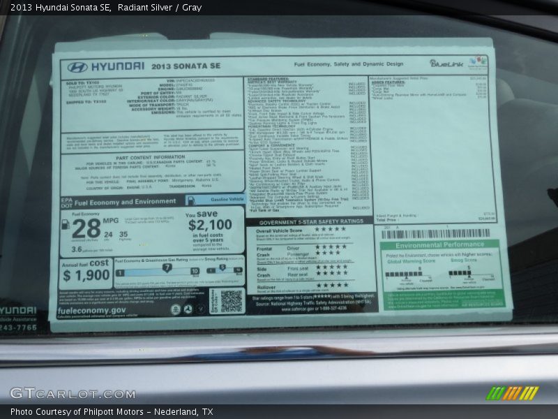 Radiant Silver / Gray 2013 Hyundai Sonata SE