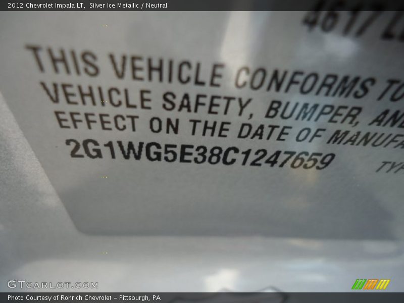 Silver Ice Metallic / Neutral 2012 Chevrolet Impala LT