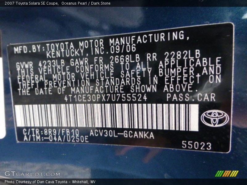 2007 Solara SE Coupe Oceanus Pearl Color Code 8R9