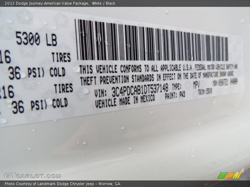 White / Black 2013 Dodge Journey American Value Package