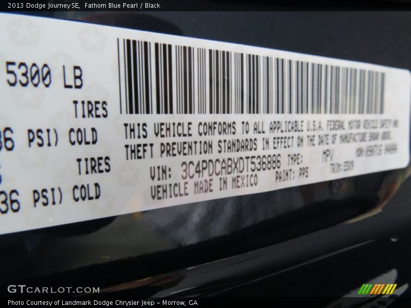 2013 Journey SE Fathom Blue Pearl Color Code PPS
