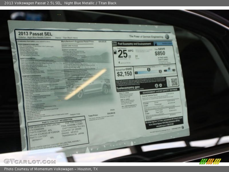 Night Blue Metallic / Titan Black 2013 Volkswagen Passat 2.5L SEL