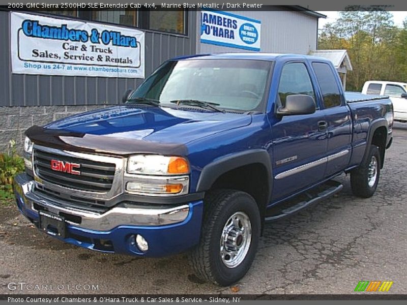 Marine Blue Metallic / Dark Pewter 2003 GMC Sierra 2500HD SLE Extended Cab 4x4