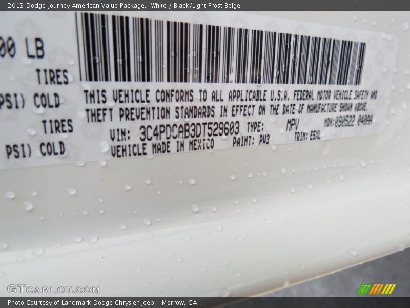 White / Black/Light Frost Beige 2013 Dodge Journey American Value Package