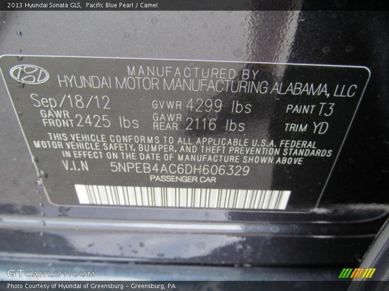 Pacific Blue Pearl / Camel 2013 Hyundai Sonata GLS