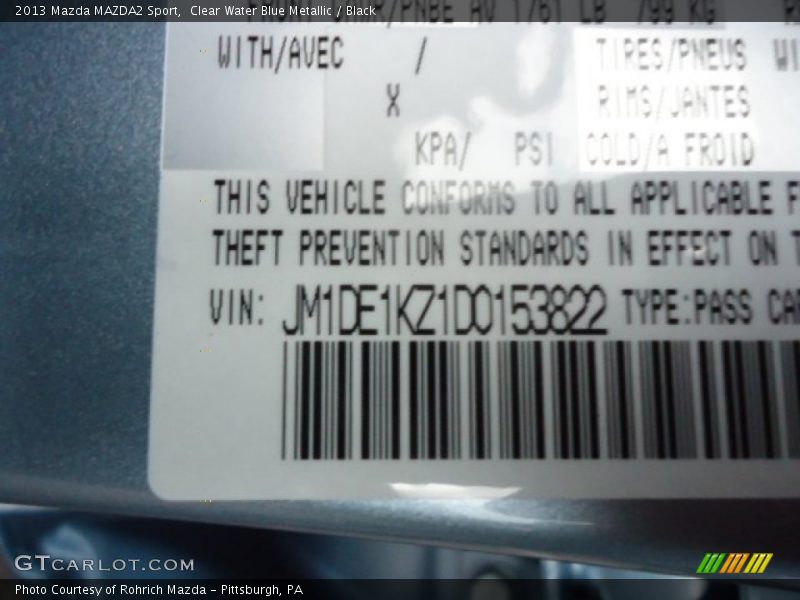 Clear Water Blue Metallic / Black 2013 Mazda MAZDA2 Sport