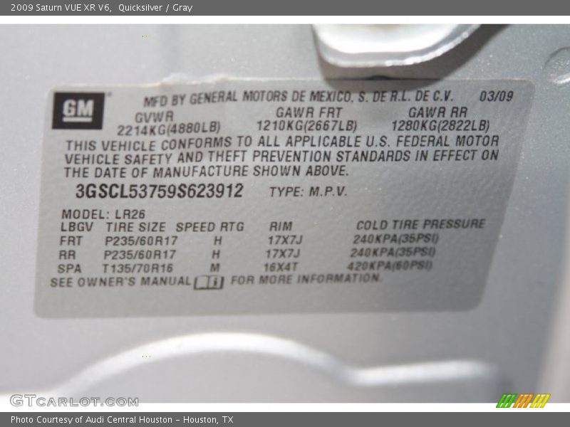 Quicksilver / Gray 2009 Saturn VUE XR V6