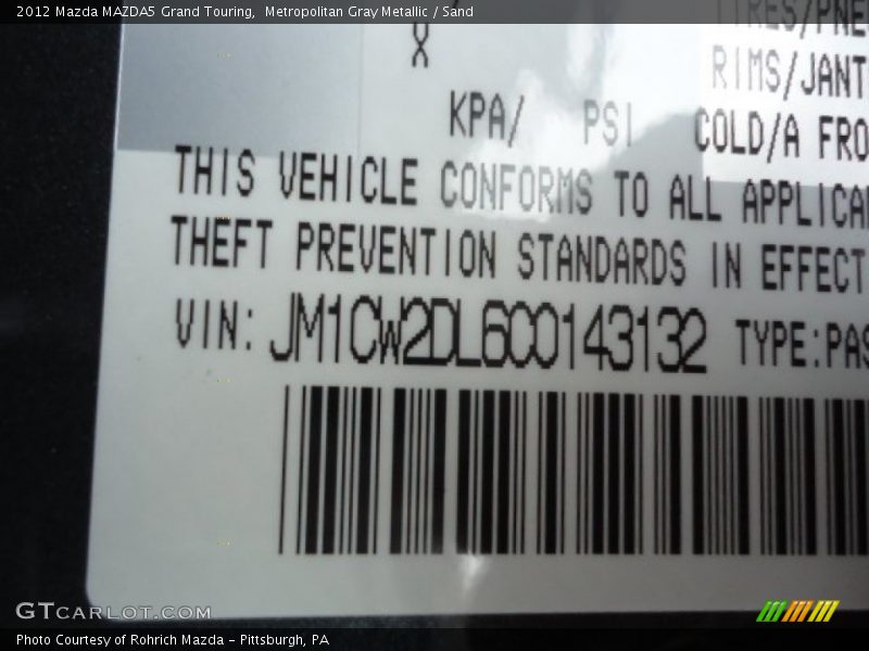 Metropolitan Gray Metallic / Sand 2012 Mazda MAZDA5 Grand Touring
