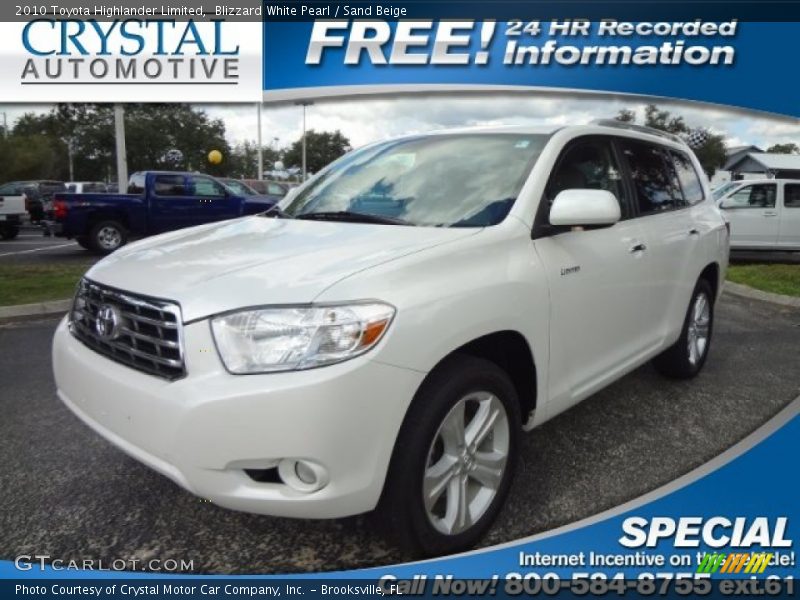 Blizzard White Pearl / Sand Beige 2010 Toyota Highlander Limited