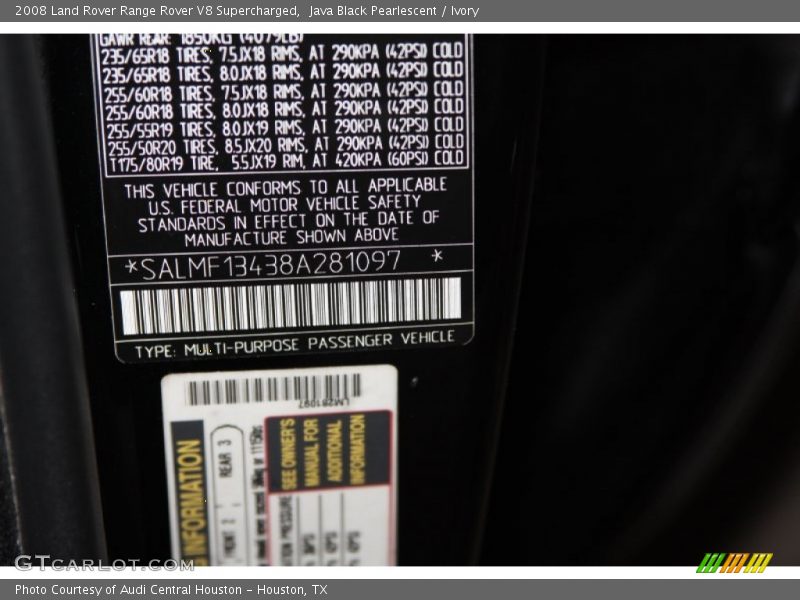 Java Black Pearlescent / Ivory 2008 Land Rover Range Rover V8 Supercharged