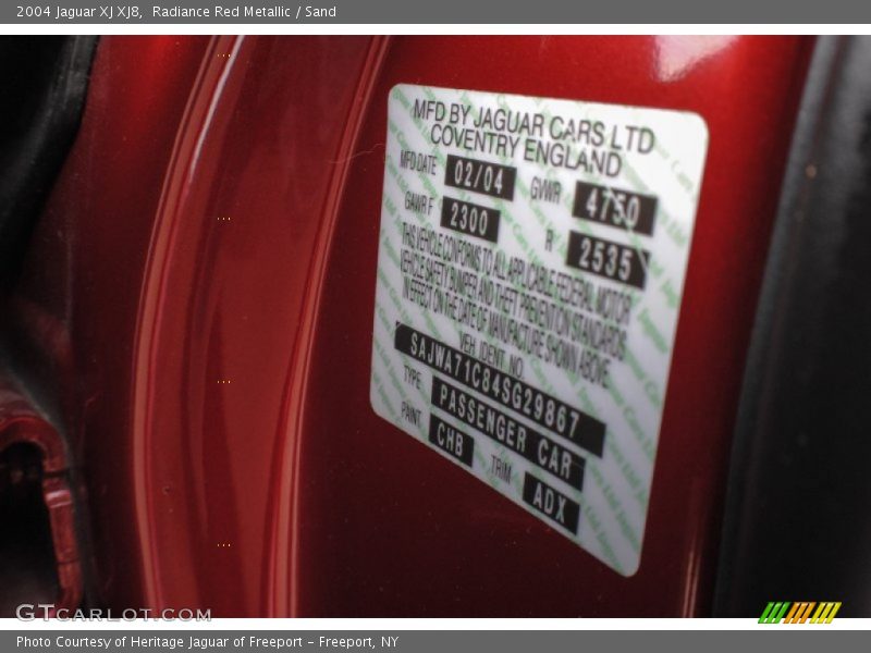 Radiance Red Metallic / Sand 2004 Jaguar XJ XJ8