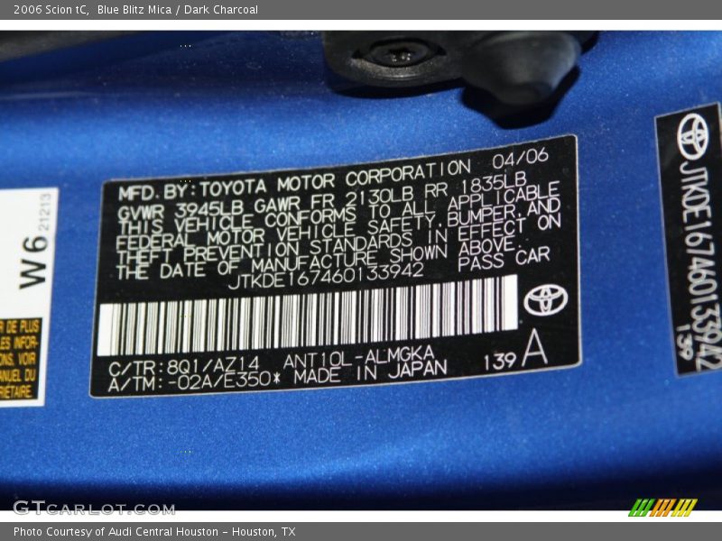 Blue Blitz Mica / Dark Charcoal 2006 Scion tC