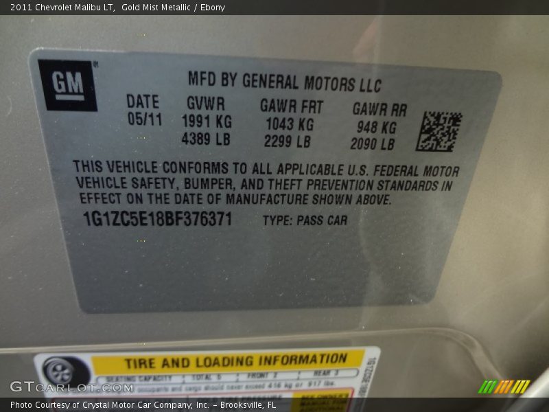 Gold Mist Metallic / Ebony 2011 Chevrolet Malibu LT