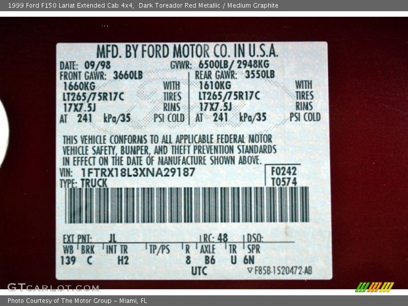 Dark Toreador Red Metallic / Medium Graphite 1999 Ford F150 Lariat Extended Cab 4x4