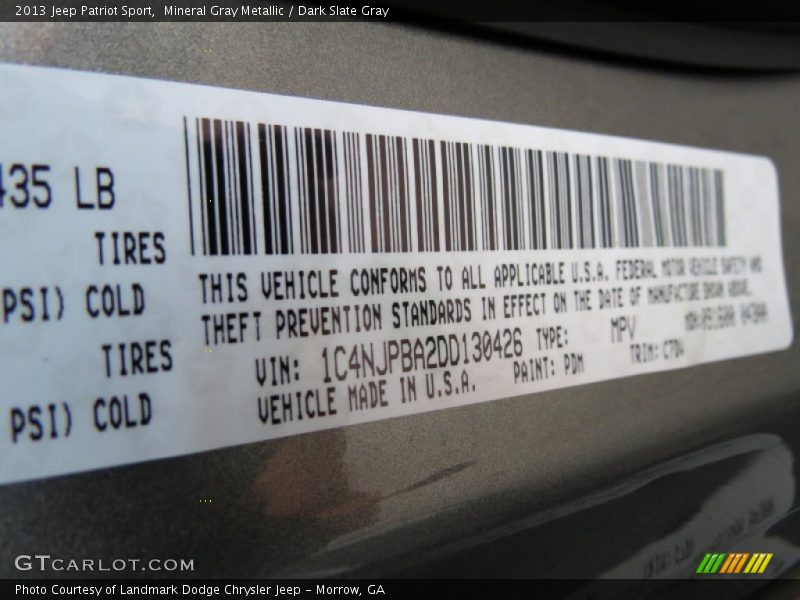 2013 Patriot Sport Mineral Gray Metallic Color Code PDM