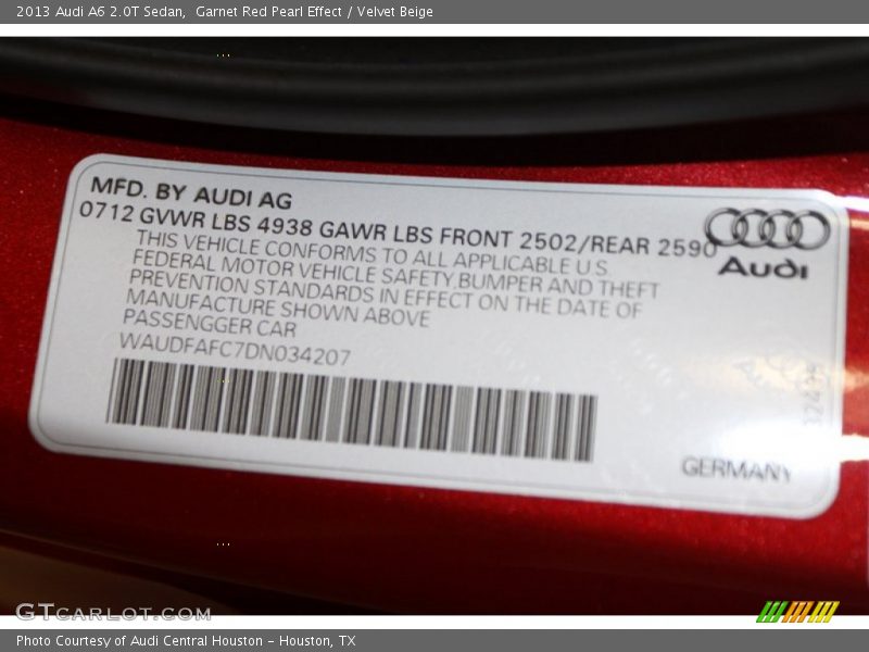 Garnet Red Pearl Effect / Velvet Beige 2013 Audi A6 2.0T Sedan