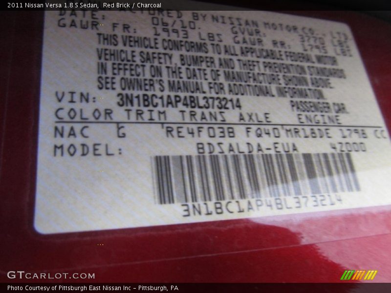 Red Brick / Charcoal 2011 Nissan Versa 1.8 S Sedan