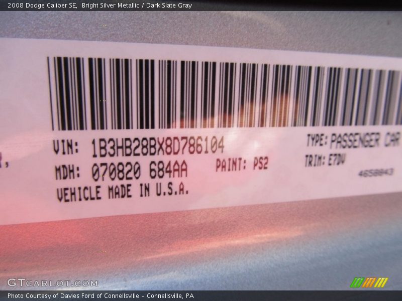 Bright Silver Metallic / Dark Slate Gray 2008 Dodge Caliber SE