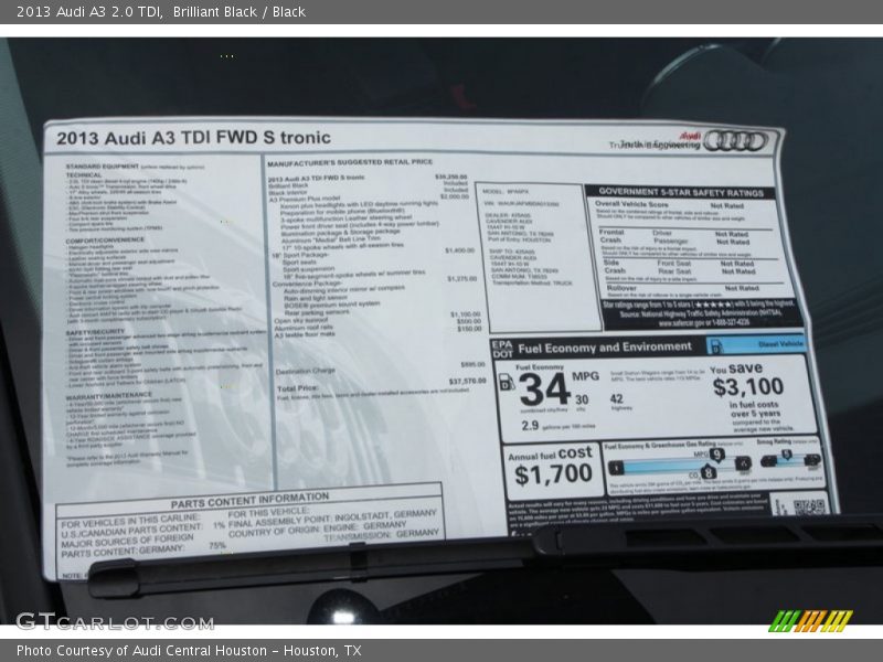 Brilliant Black / Black 2013 Audi A3 2.0 TDI