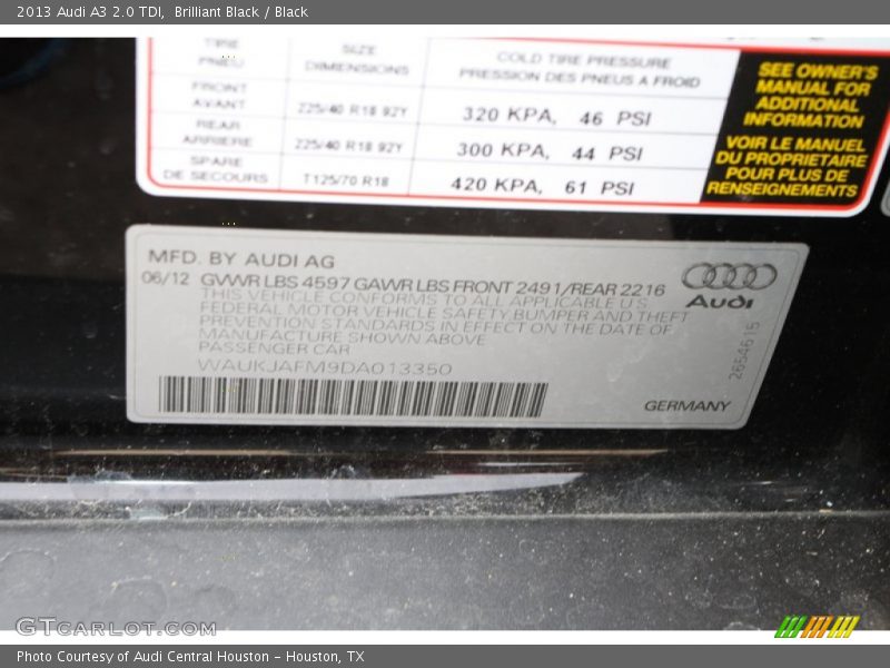 Brilliant Black / Black 2013 Audi A3 2.0 TDI