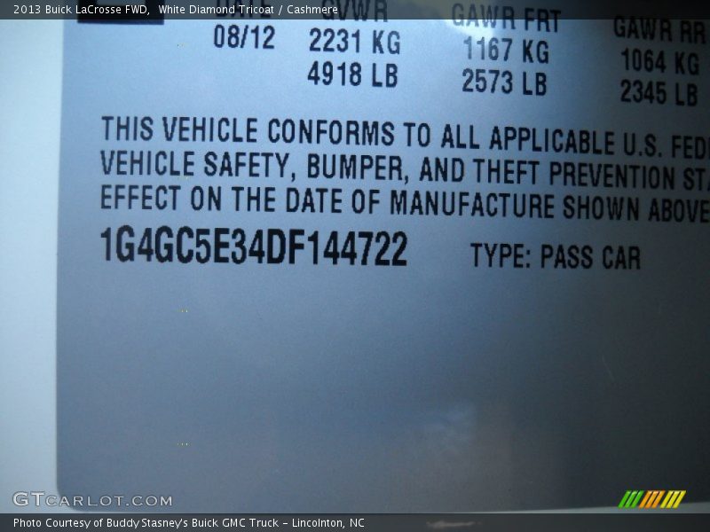 White Diamond Tricoat / Cashmere 2013 Buick LaCrosse FWD