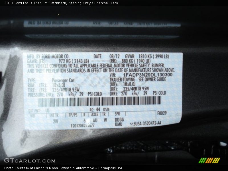 2013 Focus Titanium Hatchback Sterling Gray Color Code UJ
