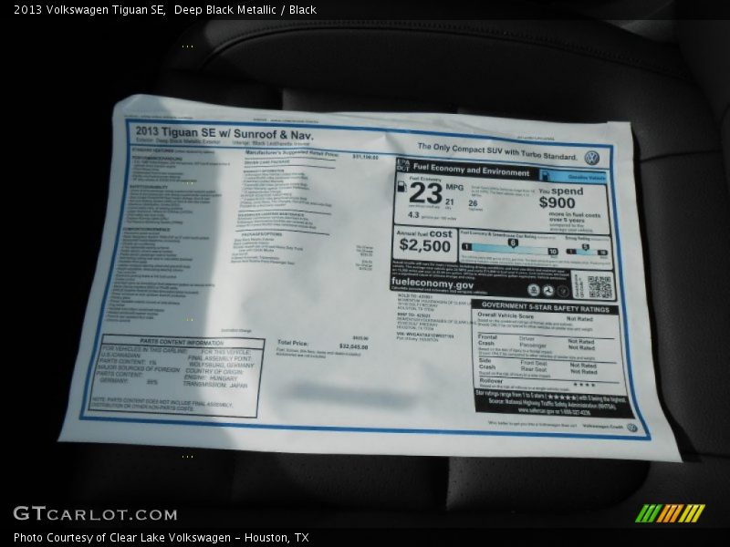  2013 Tiguan SE Window Sticker