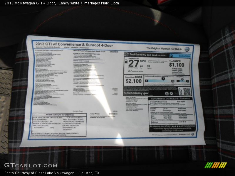 Candy White / Interlagos Plaid Cloth 2013 Volkswagen GTI 4 Door