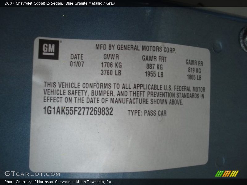 Blue Granite Metallic / Gray 2007 Chevrolet Cobalt LS Sedan